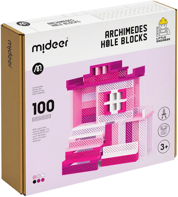 mideer 阿基米德洞洞積木 MD1164 3歲以上 100片, 粉紫色, 1盒