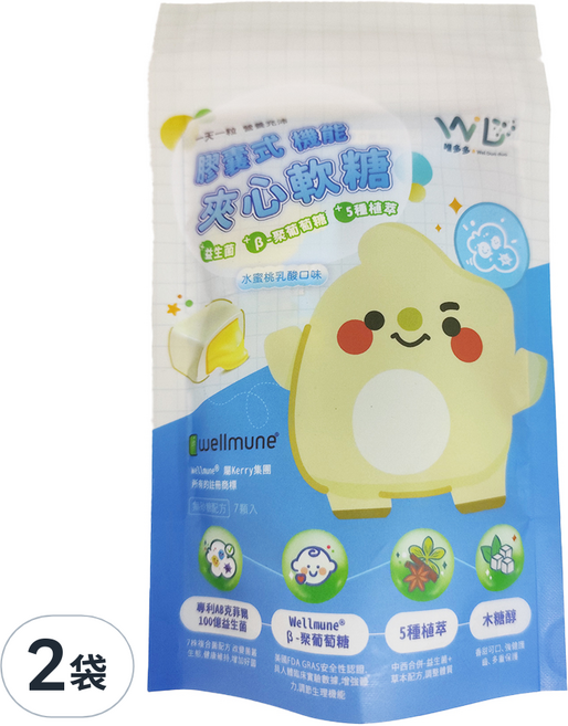 WD 唯多多 膠囊式機能夾心軟糖 益生菌 + β-聚葡萄糖 + 植萃5種, 7顆, 3.6g, 2袋