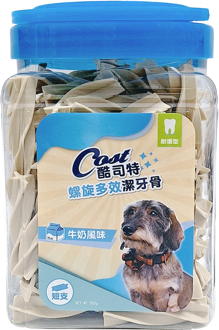Cost 酷司特 螺旋多效潔牙骨 短支, 牛奶風味, 580g, 1桶