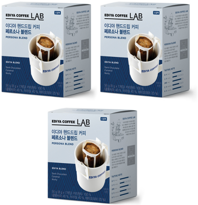 이디야커피연구소 핸드드립 페르소나 블렌드 드립커피, 8g, 7개입, 3개