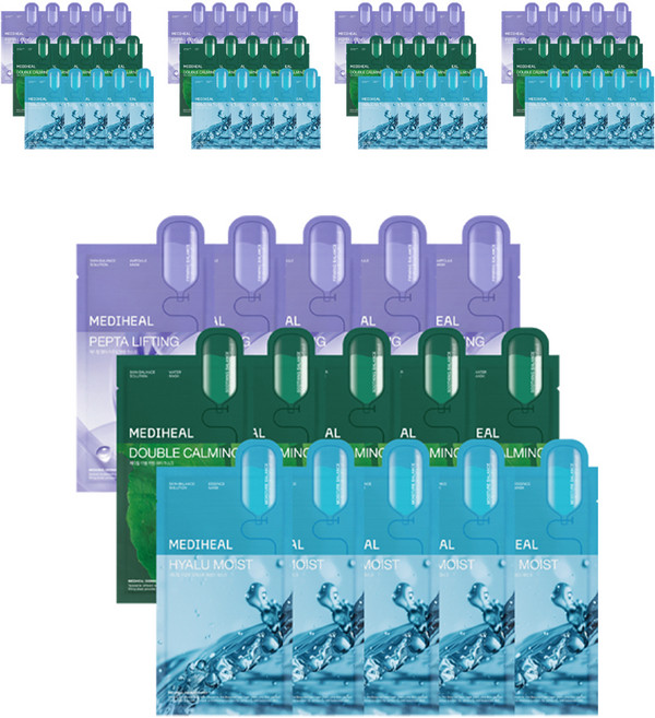 메디힐 더블 카밍 워터 5p + 히알루 모이스트 에센스 5p + 펩타 리프팅 앰플 5p 마스크팩 세트, 15개입, 5개