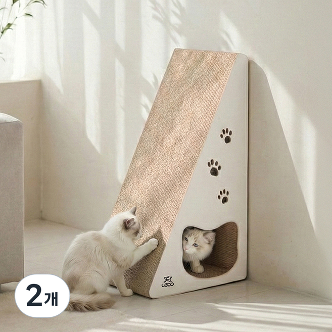 레토 고양이 숨숨집 하우스형 수직 스크래처 80cm, 화이트, 2개