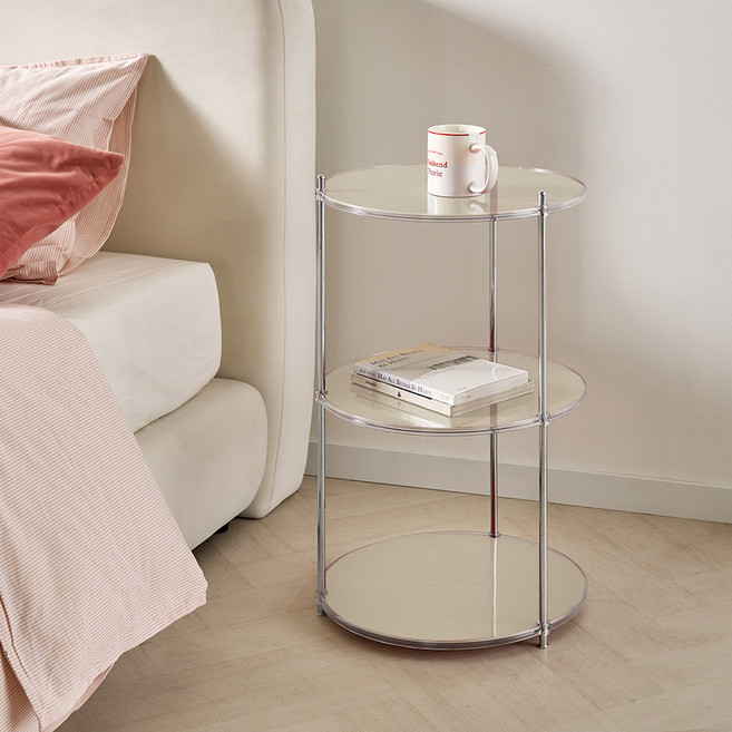 MUREV 圓形鐵製模組中世紀現代風邊桌層架, 象牙白, 3層