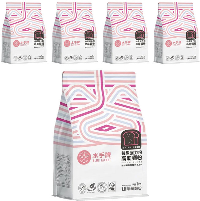 聯華製粉 BLUE JACKET 水手牌 強力吐司高筋麵粉, 1kg, 5包