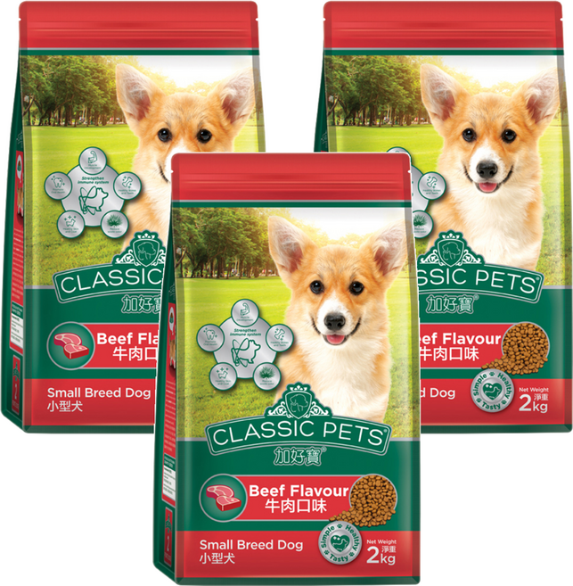 CLASSIC PETS 加好寶 小型犬乾狗糧, 牛肉口味, 2kg, 3袋