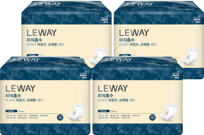 르웨이 남녀공용 파워흡수 라운드 교체형 패드, 30매입, 4개