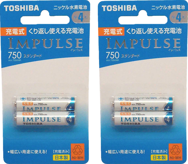 TOSHIBA 東芝 4號低自放電鎳氫充電電池 高容量 TNH-4ME 2P, 2個, 2組