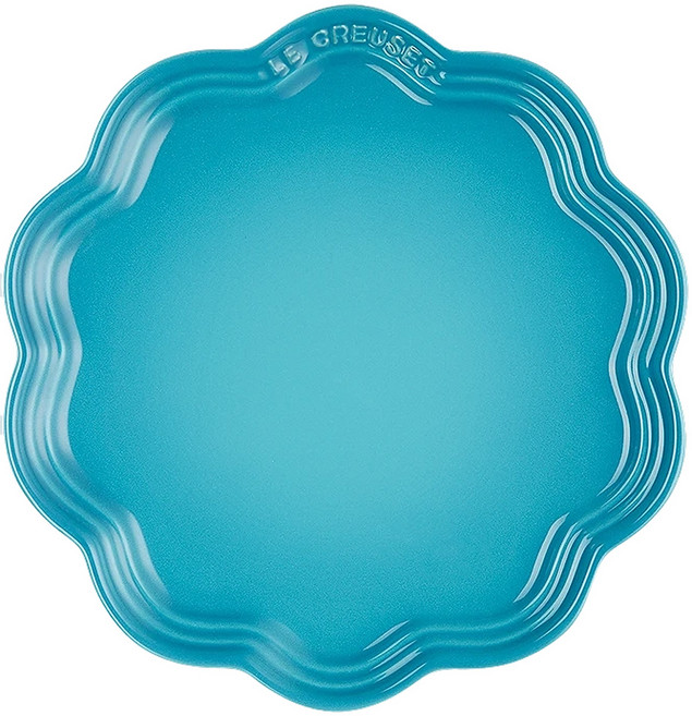 LE CREUSET 蕾絲花邊盤 加勒比海藍 22 x 22 x 2.3cm 瓷器 餐盤 點心盤 1個