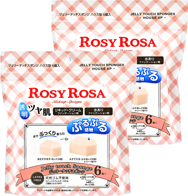 ROSY ROSA 果凍感低敏粉撲 6入 不含乳膠 敏感肌也適用, 五角形N, 2包