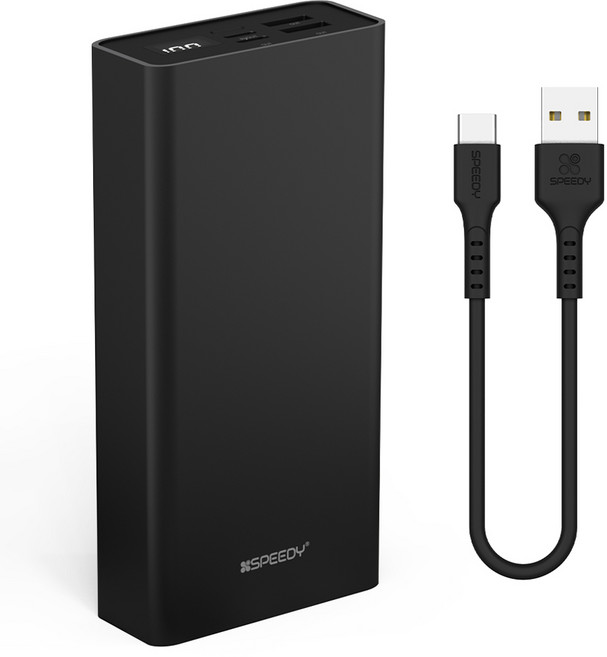 스피디 슬림핏 대용량 보조배터리 30000mAh + C타입 케이블, SPE-B2PA30CPQ, 블랙