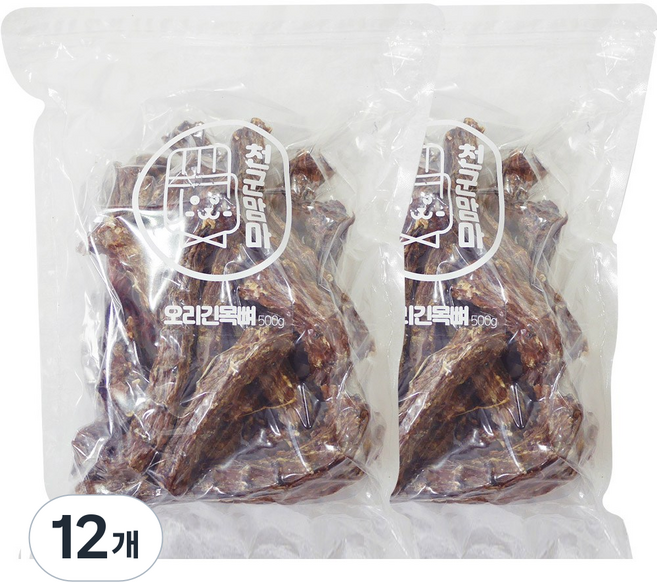 천군맘마 강아지 수제 건조간식, 오리목뼈, 500g, 12개