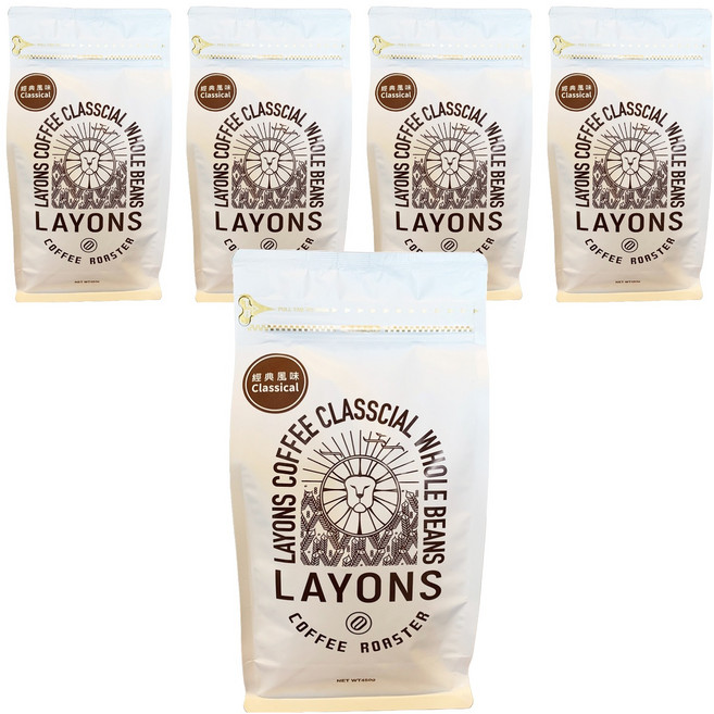 LAYONS COFFEE 雷恩獅咖啡 經典系列 咖啡豆 藍山風味, 5個, 全豆咖啡(未研磨), 450g