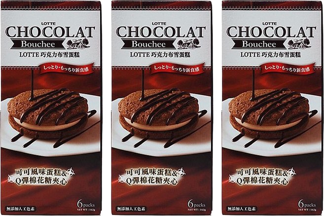 LOTTE 樂天 巧克力布雪蛋糕 Q彈可可風味棉花糖夾心, 162g, 3盒
