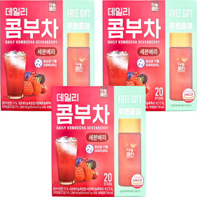 Danongwon 日常神纖七種莓果口味康普茶沖泡飲 附水瓶380ml, 5g, 20條, 3盒