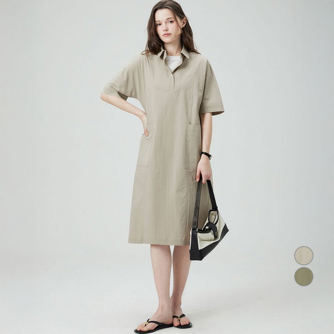 ELLEPARIS 여성용 브리즈 크리스피 코튼 스트레치 원피스