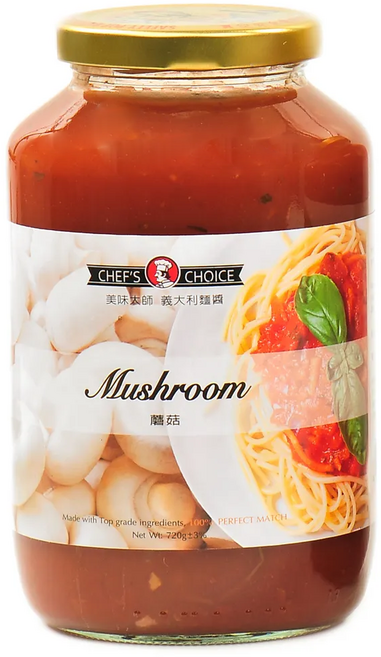 CHEF'S CHOICE 美味大師 義大利麵醬 蘑菇 新鮮原料 香醇醬汁, 720g, 1罐