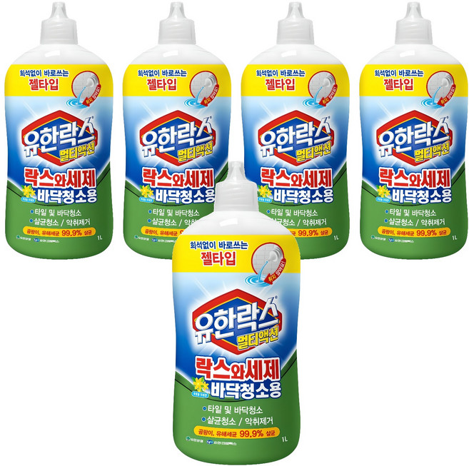 유한락스 멀티액션 락스와세제 바닥청소용, 1L, 5개