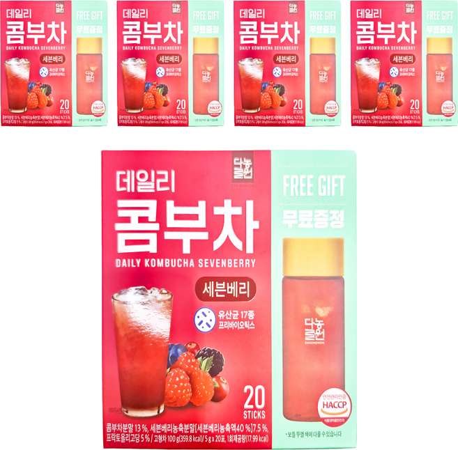 Danongwon 日常神纖七種莓果口味康普茶沖泡飲 附水瓶380ml, 5g, 20條, 5盒