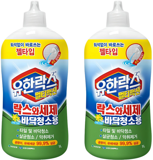 유한락스 멀티액션 락스와세제 바닥청소용, 1L, 2개
