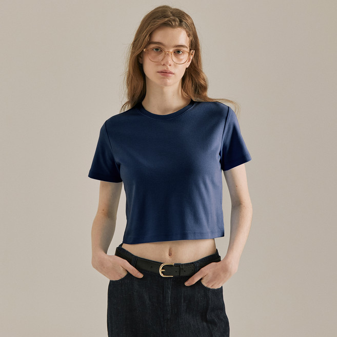 베이직하우스 여성용 면 16수 라운드 크롭 반팔 티셔츠 1p LATS0202