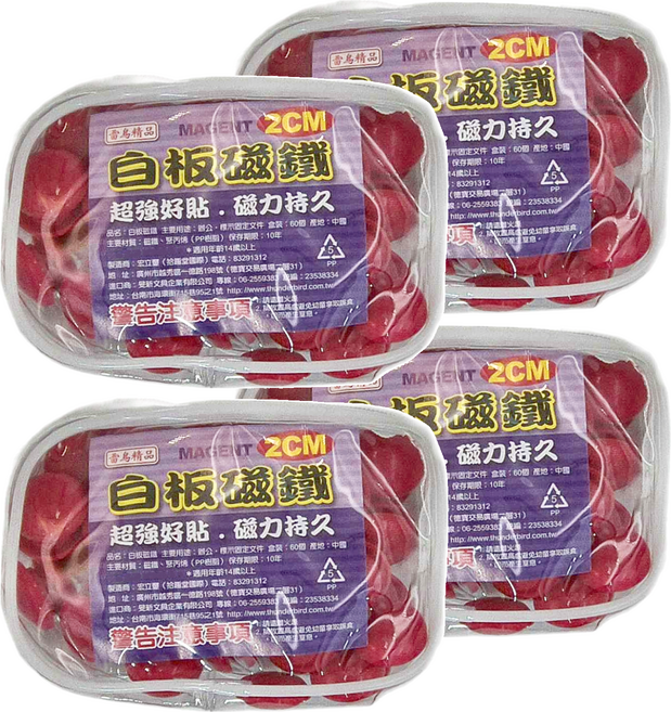 雷鳥牌 白板磁鐵 2cm 60個, 紅色, 4組