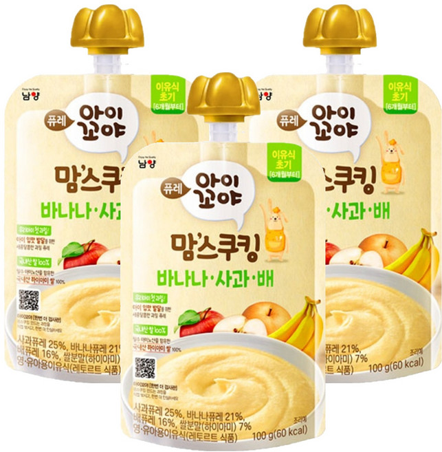 아이꼬야 유아용 맘스쿠킹 이유식 6개월부터, 바나나사과배, 100g, 3개
