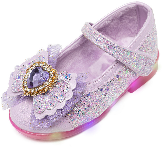 라스텔라 여아용 허니 하트 LED 퍼 플랫 공주 구두