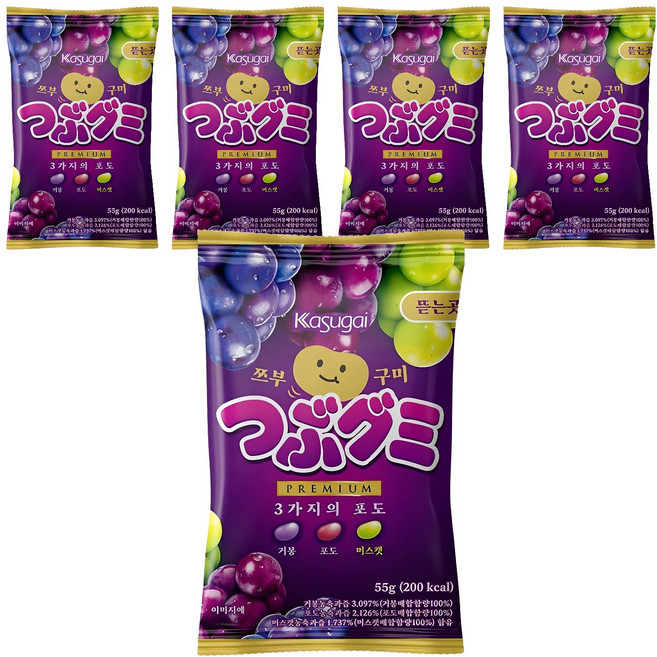 Kasugai 春日井 Premium濃厚水果雷根軟糖 巨峰葡萄味+紅葡萄味+麝香葡萄味, 5包, 55g