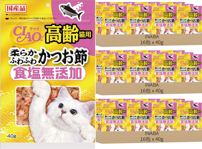 INABA 高齡貓用 食鹽無添加 柴魚片 CS-20, 40g, 48包, 鰹魚口味