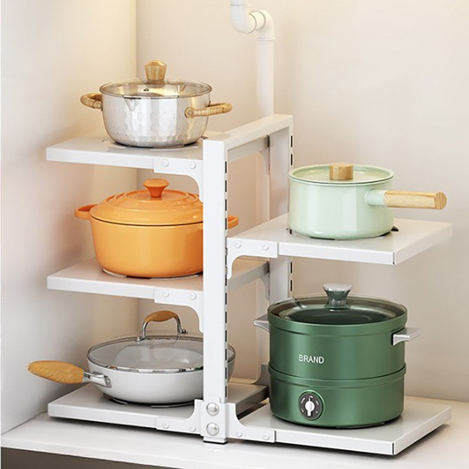 셀리빙 양면 높이조절 냄비거치 후라이팬정리대, 화이트, 1개, 5단