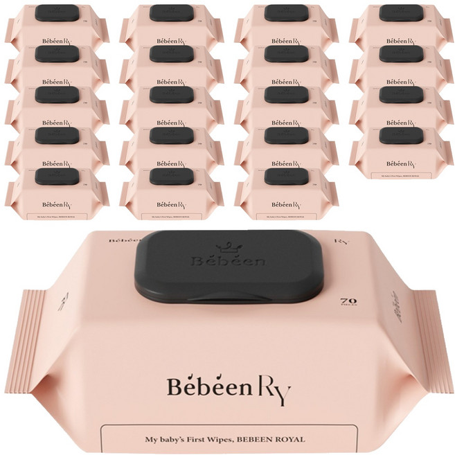 베베앙 로얄 엠보싱 유아물티슈 캡형, 75g, 70매, 20개