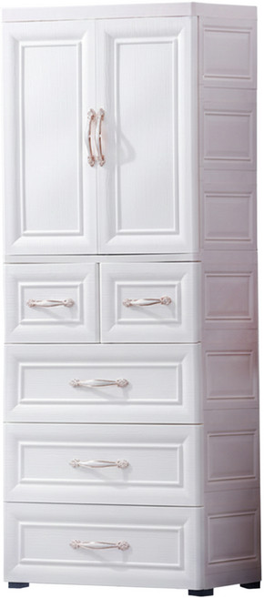 AOTTO 創意傢俱 輕奢款歐式雙開門五層衣櫃 優質PP, 白色
