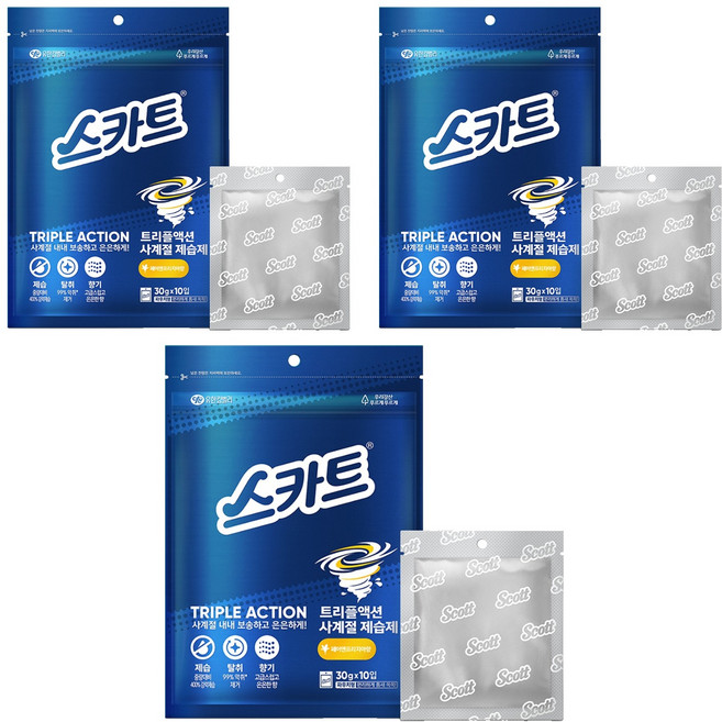 스카트 트리플액션 사계절 제습제 페어앤프리지아향 본품, 300g, 3개