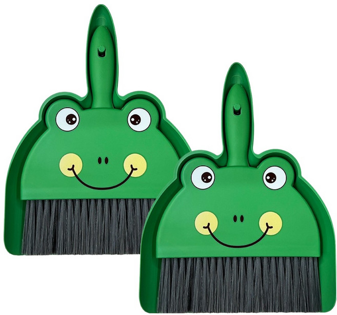 데일드 캐릭터 미니 빗자루 + 쓰레받이 세트, 개구리, 2세트