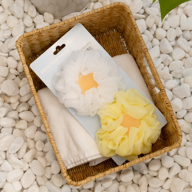 주식회사아텍스 꽃 샤워타올, 화이트, 옐로우, 1개, 2개입