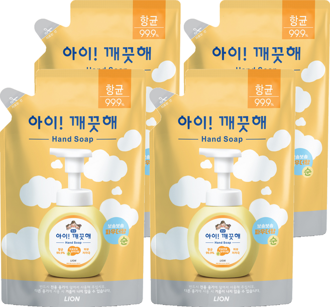 아이깨끗해 항균 폼 핸드솝 순 파우더향 리필용, 450ml, 4개