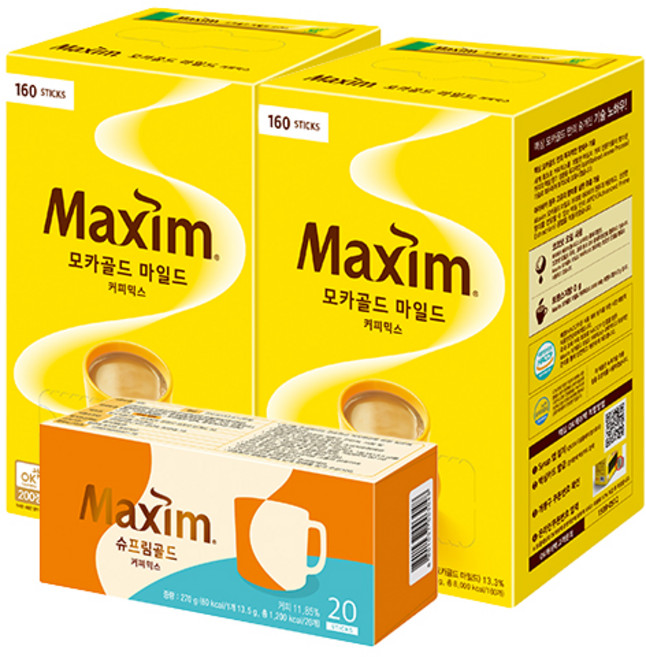 맥심 커피믹스 모카골드 마일드 160p x 2박스 + 슈프림골드 20p, 1세트