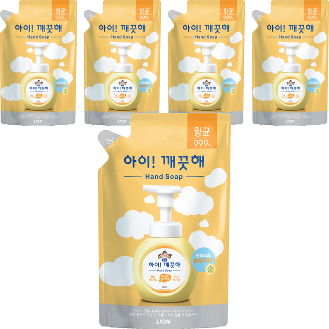아이깨끗해 항균 폼 핸드솝 순 파우더향 리필용, 450ml, 5개