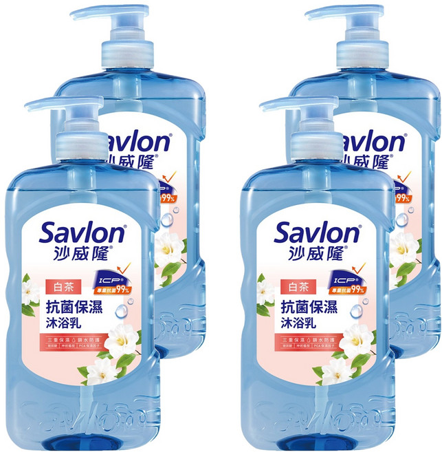 Savlon 沙威隆 台灣公司貨 抗菌保濕沐浴乳 白茶, 850g, 4瓶