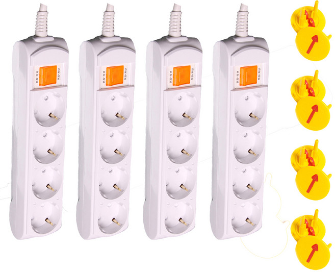 거성산업 통합절전형 멀티탭 4구 GS-C16A4 + 안전커버 2p, 2.5m, 혼합색상, 4세트