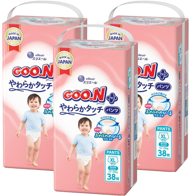 GOO.N 大王 日本境內版 SJ柔觸肌(肌快適)系列 褲型尿布 12~22kg, XL, 114片