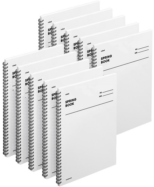 모트모트 두꺼운 스프링 노트 유선 룰드, 화이트, 10개