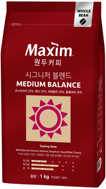 맥심 시그니처 블렌드 미디엄 밸런스 원두 커피, 1kg, 1개