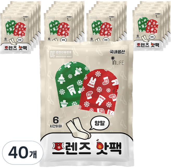 인라이프 국내 제조 파스형 프렌즈 양말 핫팩 50g, 40개