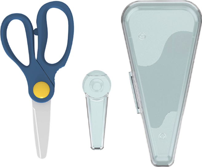 加厚寶寶陶瓷輔食剪刀 不易損壞 永不生鏽 附收納盒, 藍色, 1組
