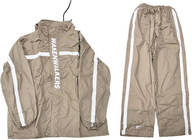 WOLF WALKERS兩件式雨衣 隱藏式連帽設計 背後透氣孔設計, 淺卡其