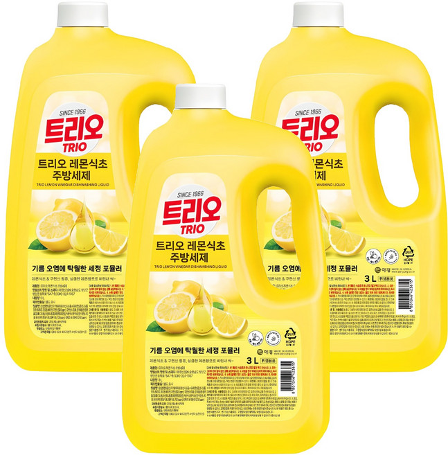 트리오 레몬식초 주방세제, 3L, 3개