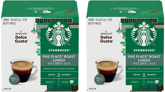 스타벅스 파이크 플레이스 로스트 by 네스카페 돌체구스토 캡슐커피, 6.5g, 12개입, 2개