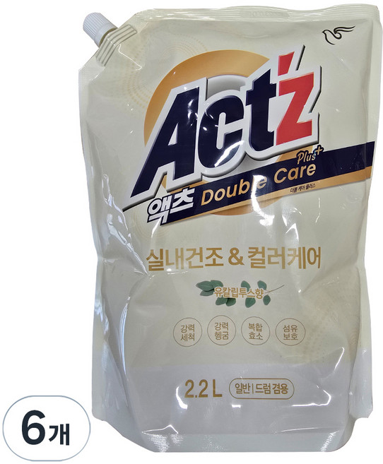 액츠 더블케어 플러스 액상세제 리필 유칼립투스향, 2.2L, 6개