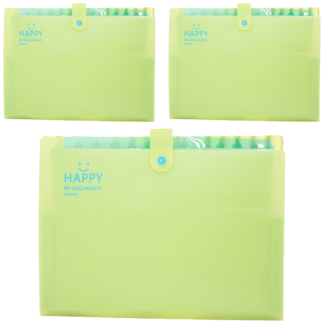 아베른 12칸 스마일 마카롱 바인더 아코디언파일, 옐로우, 3개